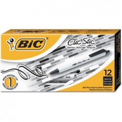 BIC Clic Stic Druckkugelschreiber, mittlere Spitze, schwarze Tinte, Dutzend (90433/CSM11BK)