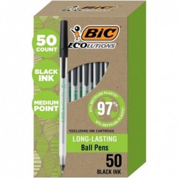 BIC GSME509BK Ecolutions Runder Stic-Kugelschreiber, schwarze Tinte, 1 mm, mittel, 50/Packung