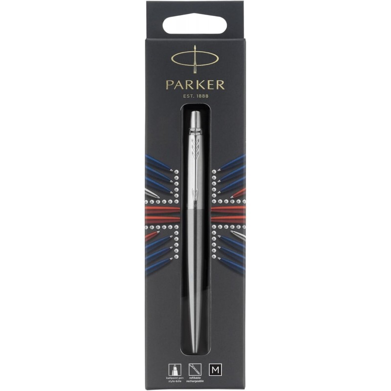 Parker® Jotter Kugelschreiber, mittlere Spitze, 0,7 mm, Edelstahlschaft, schwarze Tinte