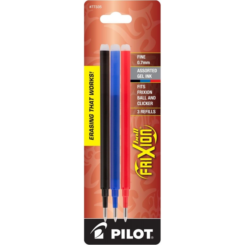 Pilot, FriXion Ball Gel-Tintenminen für löschbare Stifte, feine Spitze 0,7 mm, 3er-Pack, Schwarz, Blau und Rot