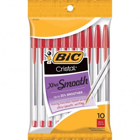 BIC Cristal Xtra Smooth Kugelschreiber, mittlere Spitze (1,0 mm), rot, 10 Stück