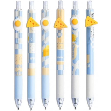 6 STK Kawaii Käse-Ei-Gelstift, schnelltrocknend, 0,5 mm Spitze, schwarze Tinte, Press-Gelstift, süßer Schreib-Kugelschreiber, Schreibwaren für Büro und Schule