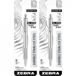 ZEBRA F-701 Druckkugelschreiber aus Edelstahl, schwarze Tinte, 8 mm feine Spitze, 2er-Pack