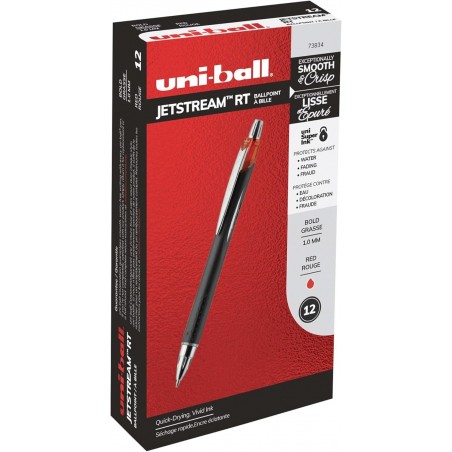 uni-ball Jetstream RT Druckkugelschreiber, Fette Spitze, 1,0 mm, schwarzer Schaft, rote Tinte, 12er-Pack