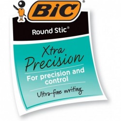 BIC GSF11BK, runder Stic Xtra Precision-Kugelschreiber, schwarze Tinte, 0,8 mm, fein, Dutzend