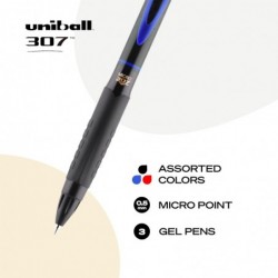 Uniball 307, 0,5 mm Gelschreiber mit Mikrospitze, 3er-Pack, verschiedene farbige Stifte, Stifte mit feiner Spitze, sanftes Schreiben, Stifte in Großpackungen für Bürobedarf, Uniball verkauft Gelschreiber, Kugelschreiber und Tintenschreiber