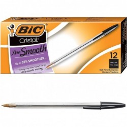 BIC MS11BK Cristal Xtra Smooth Kugelschreiber, schwarze Tinte, 1 mm, mittel, Dutzend