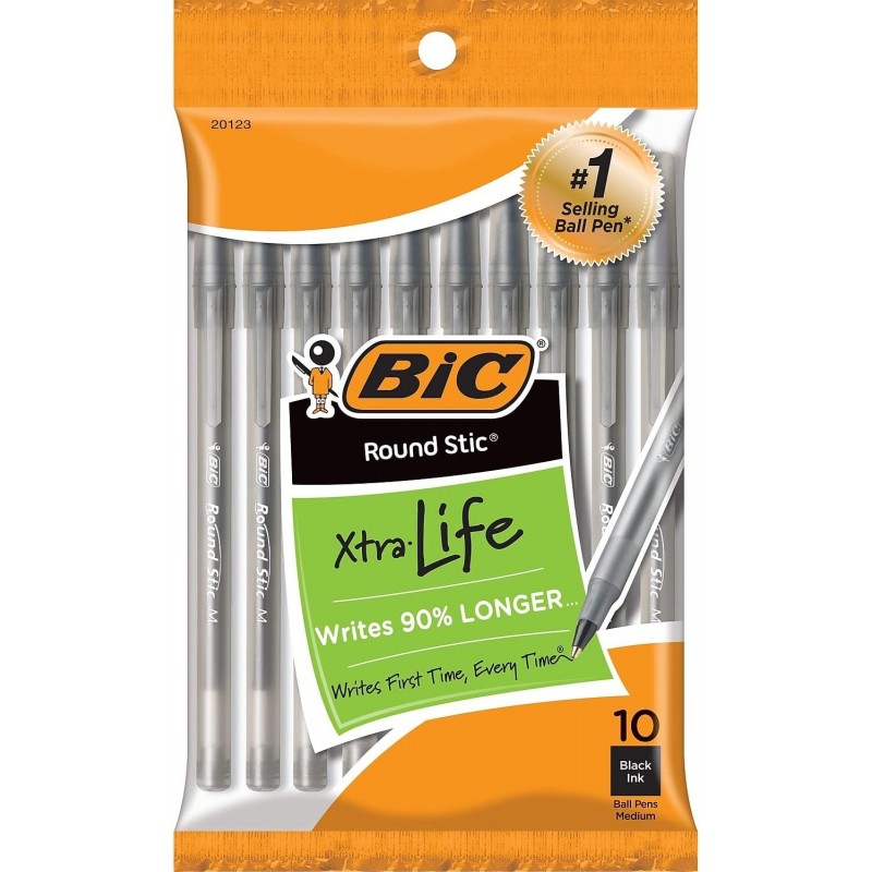 Bic GSMP101BK Runder Stic-Kugelschreiber, mittlere Spitze, 10 Stück/Packung, schwarze Tinte