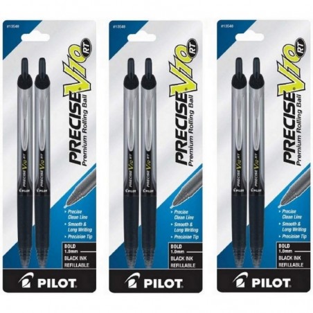 PILOT (3) Precise V10 RT Einziehbarer Premium-Rollkugelschreiber, Fett, 1,0 mm, schwarze Tinte, 2er-Pack (13548)