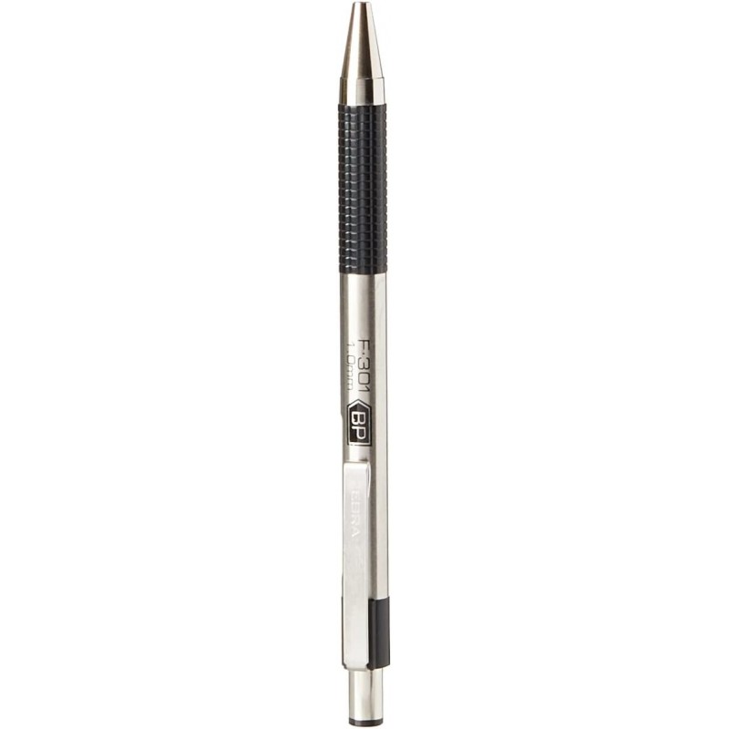 Zebra Pen F-301 Schwarze Kugelschreiber, ultra-stylische schwarze Kugelschreiber aus Edelstahl, Druckkugelschreiber mit komfortablem Griff, schwarze Tinte, Premium für den täglichen Gebrauch – 1,0 mm, 1 Stück