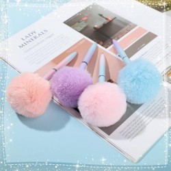 Epakh 12 Stück 0,5 mm Pompom-Kugelschreiber, süßer, flauschiger Stift, pastellfarbener Weihnachtsgeschenkstift, mehrfarbiger, ausgefallener Stift für Hochzeits- und Weihnachtsbedarf, Lila, Koralle, Rosa, Blau (schwarze Tinte)