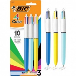 BIC 4-Farben-Druckkugelschreiber, mittlere Spitze, 1,0 mm, verschiedene Tintenfarben, 3er-Pack