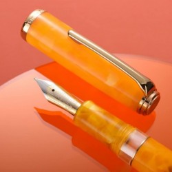 HongDian N1S Kolbenfüllfederhalter aus orangefarbenem Harz, Iridium-extrafeine Feder, klassischer Stift, glatt schreibender Stift mit Metallbox