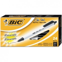 Bic Clic Stic Druckkugelschreiber, Schwarz, 1 mm-Mittel, 24/Packung (CSM241BK)