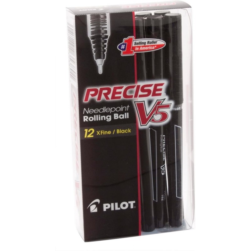 Pilot Precise V5 Needlepoint Rolling Kugelschreiber, extrafein, schwarz, 12 Stück