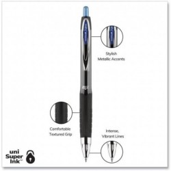 Uni-ball Signo 207 Gelschreiber mit Tintenroller und Druckfunktion, dicke Spitze (1,0 mm), schwarze und blaue Tinte, 6 Stück, Paket mit wiederverwendbarer Plastikhülle