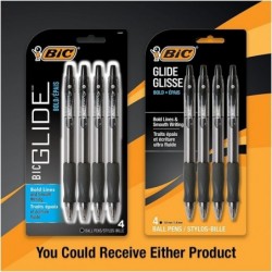 BIC Glide Bold Kugelschreiber, einziehbar, fett 1,6 mm, schwarze Tinte, durchscheinender schwarzer Schaft, 4/Packung