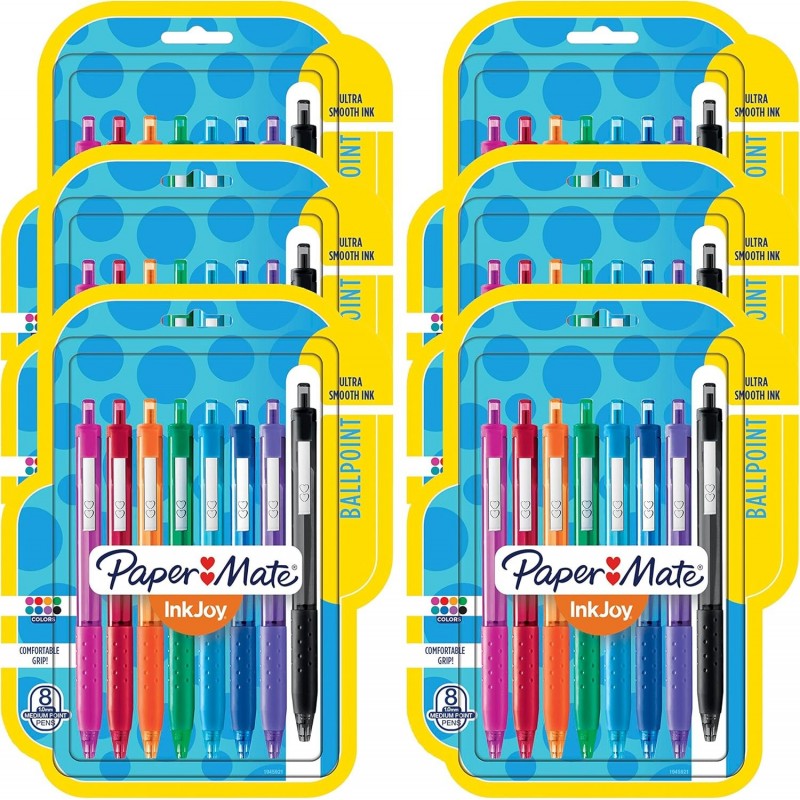 Paper Mate InkJoy 300RT Druckkugelschreiber, mittlere Spitze (1,0 mm), sortiert, 48 Stück, 6 Packungen mit 8 Stück