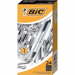 BIC CSM241BLK Clic Stic-Stift, mittlere Spitze, 24/CT, schwarze Tinte/weißer Schaft