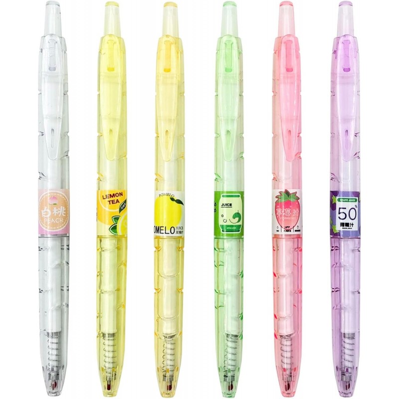 Niedliche Kugelschreiber, süße Stifte, Kawaii-Cartoon-Obst, schwarze Gel-Tinte, 0,5 mm, feine Spitze, Geschenke für Mädchen und Frauen, 6 Stück