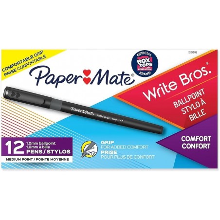 Paper Mate 8807987 Write Bros Grip Kugelschreiber, schwarze Tinte, mittel, Dutzend