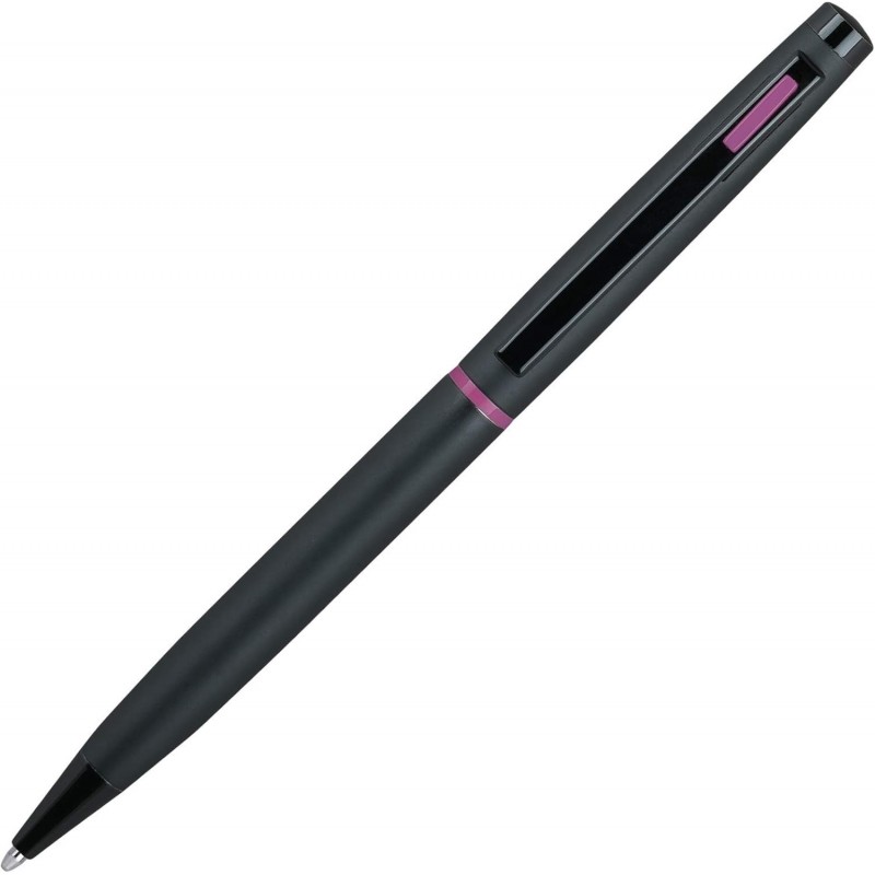 Lanier 4G Mattschwarzer Kugelschreiber – Schwarze glänzende Teile mit mittlerer Spitze, 0,7 mm Cross Style-Mine (mit Akzenten – Pink oder Lila oder Orange oder Blau oder Weiß)