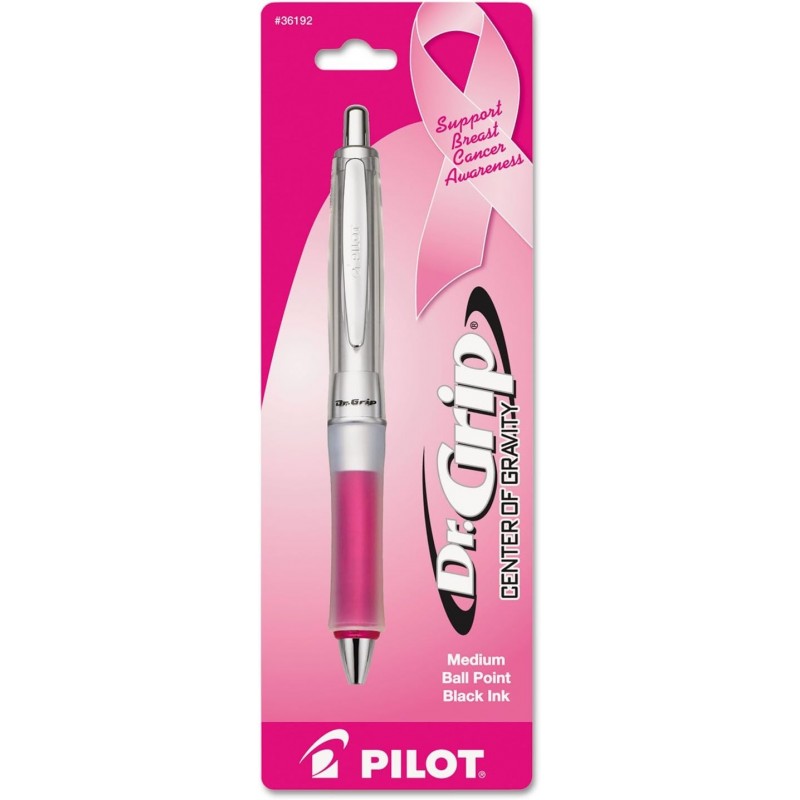 Pilot 36192 Dr.Grip Center of Gravity Pink Ribbon Druckkugelschreiber, schwarze Tinte, 1 mm