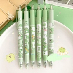 Niedliche 0,5-mm-Gel-Tintenstifte, 6-teilig/Set, Kawaii-Frosch-Kugelschreiber, schwarze Tinte, Klickstift, Schreibstift für Schüler, einziehbarer Unterschriftenstift, Schul- und Büroschreibstift