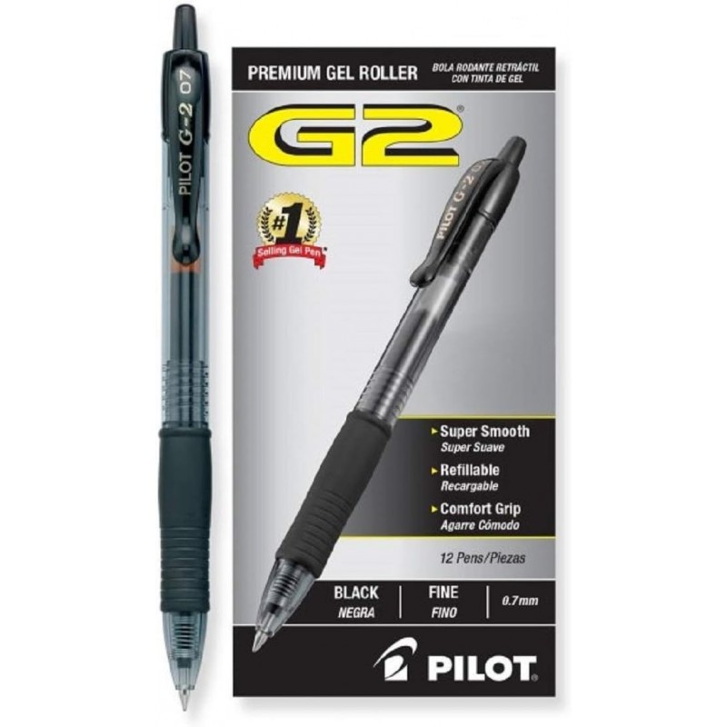 PILOT G2 Premium Gelschreiber mit nachfüllbarem und einziehbarem Rolling Ball, feine Spitze, schwarze Tinte, 12 Stück (31020)