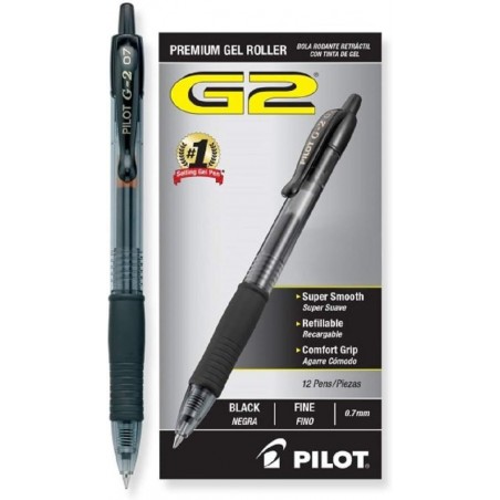 PILOT G2 Premium Gelschreiber mit nachfüllbarem und einziehbarem Rolling Ball, feine Spitze, schwarze Tinte, 12 Stück (31020)