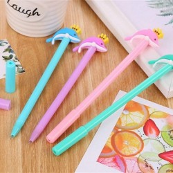 Niedlicher farbiger Gel-Tintenstift mit Krone und Delfin, niedlicher Kawaii-Schreibstift in Schwarz, Kugelschreiber, Gelstift mit schwarzer Tinte, Partygeschenk, lustiges Schul- und Büromaterial (5 Stück)