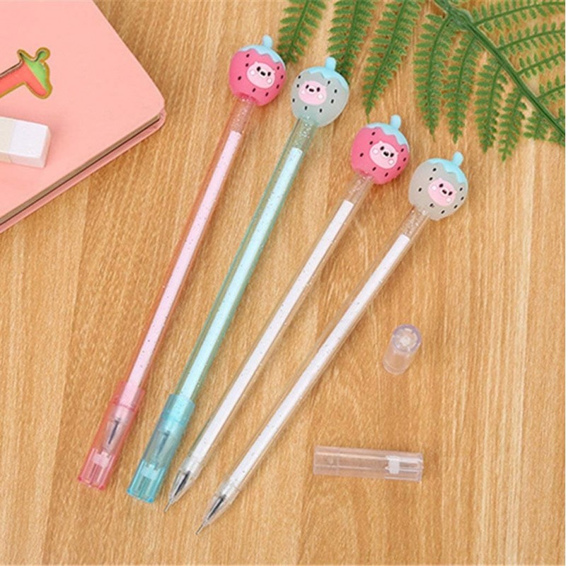 Süßer Gel-Tintenstift mit Frucht-Erdbeer-Motiv, süßer schwarzer Kawaii-Schreibstift, Kugelschreiber, schwarzer Gel-Tintenstift, Partygeschenk, lustiger Gel-Tintenstift, Schulschreibwaren und Bürobedarf (5 Stück)