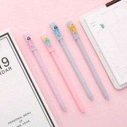 Gel-Tintenstift mit Tier-Fischgräten-Motiv, süßer Kawaii-Schreibstift in Schwarz, Kugelschreiber, Gel-Tintenstift mit schwarzer Tinte, Partygeschenk, lustiges Schul- und Büromaterial (5 Stück)