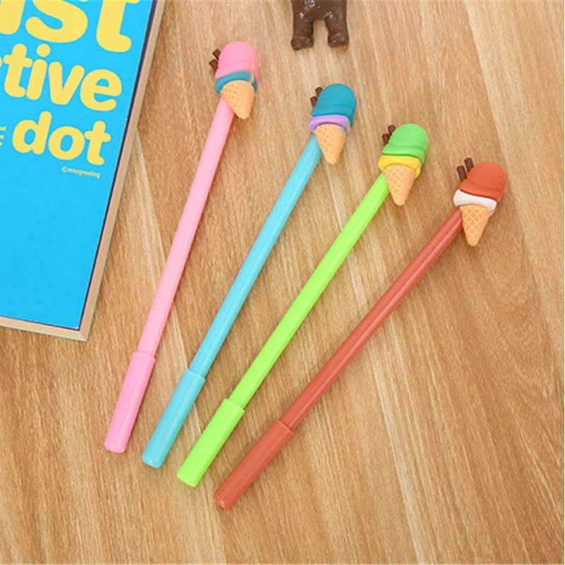 Süßer Gel-Tintenstift in Eistüte-Form, süßer Kawaii-Schreibstift in Schwarz, Kugelschreiber, Gelstift mit schwarzer Tinte, Partygeschenk, lustiges Schul- und Büromaterial (5 Stück)