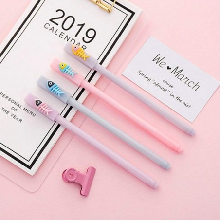 Gel-Tintenstift mit Tier-Fischgräten-Motiv, süßer Kawaii-Schreibstift in Schwarz, Kugelschreiber, Gel-Tintenstift mit schwarzer Tinte, Partygeschenk, lustiges Schul- und Büromaterial (7 Stück)