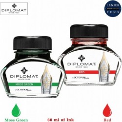 Diplomat Octopus 60 ml Tinte, Rot, Moosgrün (D41001005, D41001047) Füllfederhaltertinte (30 ml pro Tintenflasche, 2er-Pack)