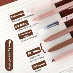 Niedliche Kaffeestifte, 0,5 mm feiner schwarzer Tintenstift, 5 Gel-Tintenstifte, Druckstifte und 1 Textmarker, Stifte für sanftes Schreiben, Kawaii-Schule- und Bürobedarf, ästhetische Stifte mit schnell trocknender Tinte