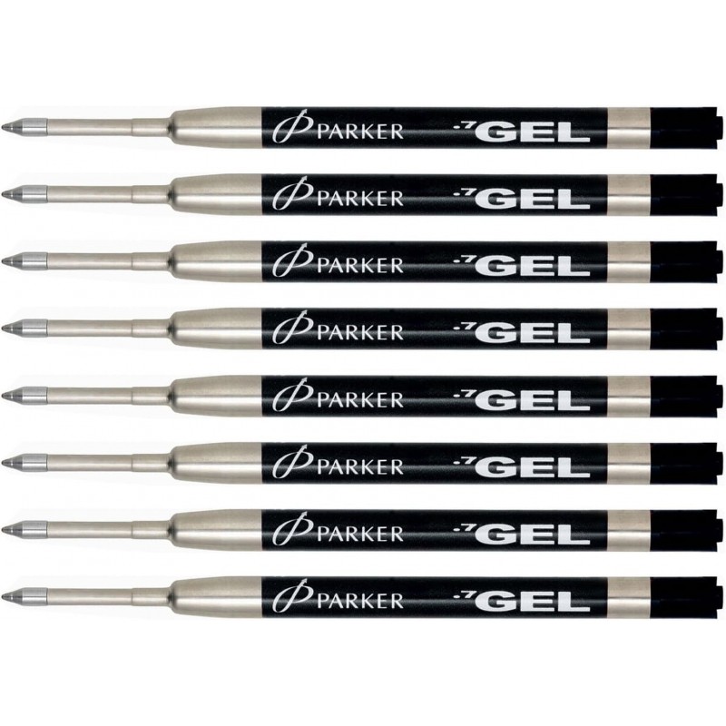 Parker Gel-Rollerball-Mine für Tintenroller, mittlere Spitze, schwarze Tinte, insgesamt 8 Minen