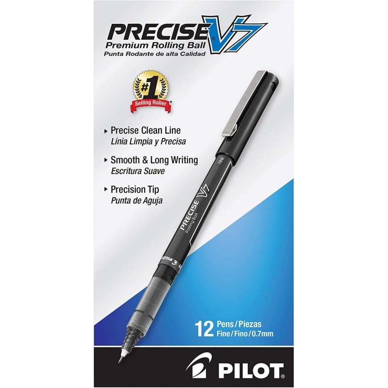 PILOT Precise V7 Stick Flüssigtinte Rolling Ball Stifte, feine Spitze, schwarze Tinte, 12 Stück (35346) (Bundle Pack)