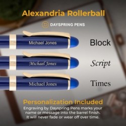 Dayspring Pens | Gravierter Alexandria Rollerball-Geschenkstift mit Etui – Blauer Lack mit Goldrand. Mit Name/Nachricht graviert. Sanfte Rollerball-Tinte.