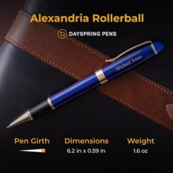 Dayspring Pens | Gravierter Alexandria Rollerball-Geschenkstift mit Etui – Blauer Lack mit Goldrand. Mit Name/Nachricht graviert. Sanfte Rollerball-Tinte.