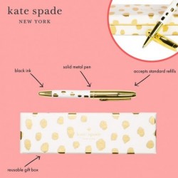 Kate Spade New York Kugelschreiber mit schwarzer Tinte und wiederverwendbarer Geschenkbox, professioneller Bürostift für Frauen, akzeptiert Standardminen, Flamingo Dot