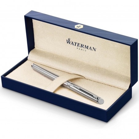 Waterman Hémisphère Tintenroller, Edelstahl mit Chromverzierung, feine Spitze, mit schwarzer Tintenpatrone, Geschenkbox