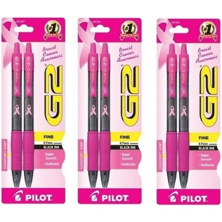 Brustkrebs (3) Pilot G2 Awareness Pink Stifte mit schwarzer Tinte, einziehbarer Geltinten-Rollball, feine Spitze, 2er-Pack