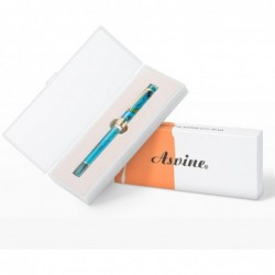 Asvine P20 Kolbenfüllfederhalter aus seeblauem Harz, Iridium-Feder mit mittlerer Goldverzierung, Smooth Writer-Kollektion mit Etui-Set