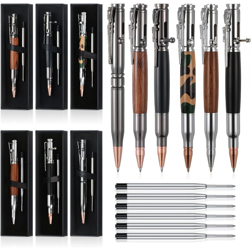 Crtiin Bullet Pens für Männer, Bullet Pen Bolt Action Pen, Kugelschreiber für Waffenliebhaber, mit Stift-Geschenkbox und schwarzen Tintenminen für Vatertag, Erntedankfest, Weihnachten, Bürodekor-Geschenk