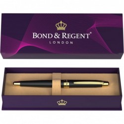 Bond & Regent Hochglanzschwarz & 24 Karat Gold | Zertifizierter Tintenroller in Luxusqualität | Schönes Geschenk für Männer und Frauen