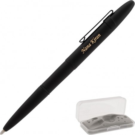 Personalisierter Fisher Bullet Space Pen mit Clip – Mattschwarzer Kugelschreiber mit individueller Messinggravur, mittlere Schreibspitze, schwarze Tinte, unter Druck für extreme Bedingungen – Ideales Geschenk für Profis und Abenteurer