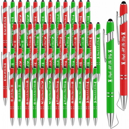 Qilery Weihnachts-Kugelschreiber, Großpackung, mit schwarzer Tinte, Stylus-Spitze, Weihnachts-Kugelschreiber, lustige Stifte mit Grußzitaten für Kollegen, Weihnachtsgeschenke für die Schule und das Büro, 48 Stück