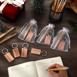 48 Sets Christliches Geschenk Großpackung Weihnachts-Bibelvers-Schlüsselanhänger Inspirierender Bambus-Stift Religiöser Schlüsselanhänger und Geschenktüte